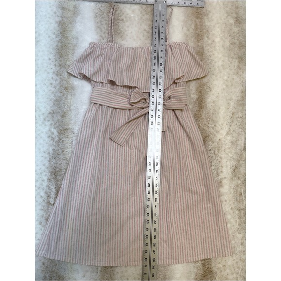 Pleione Striped Sundress Womens M Pink Tan Ruffle Tie Waist Spring Summer Beach - Picture 7 of 9